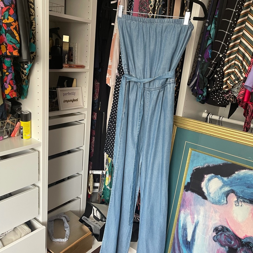 Strapless chambray jumpsuit - Picture 7 of 8